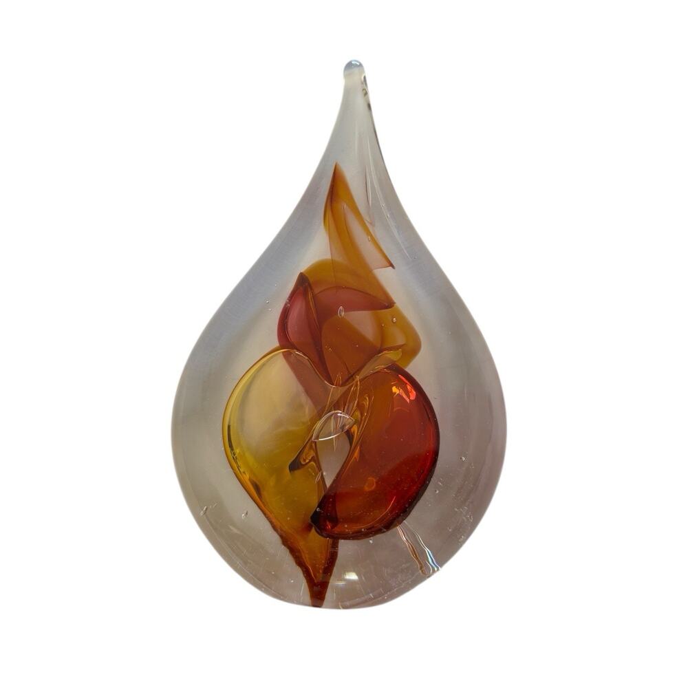 Marian Pyrcak Teardrop Paperweight Glass Art Sculpture Blown Glass Art Signed MP